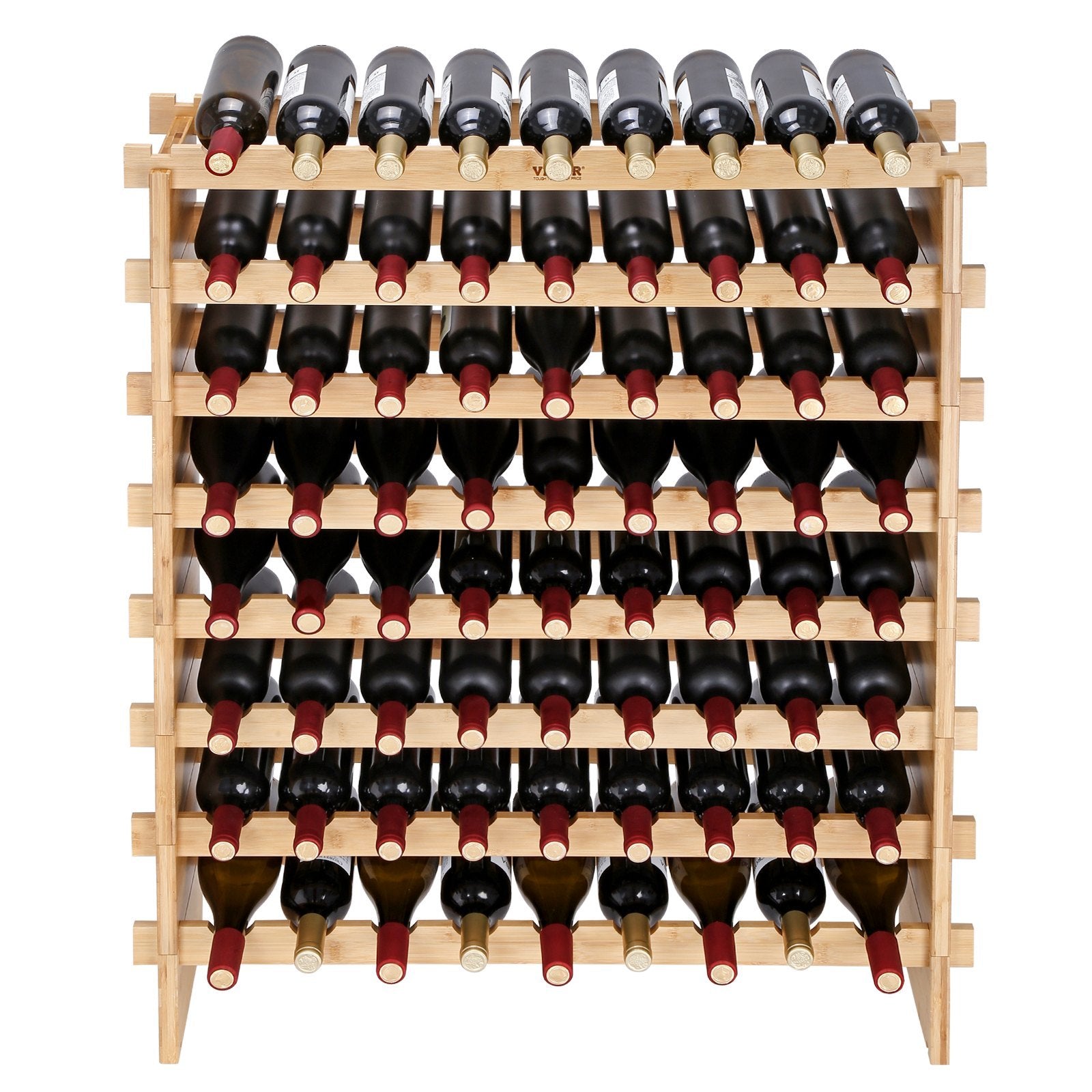 VEVOR 72 Bottle Stackable Modular Wine Rack Bamboo Wood Display Shelf 8-Tier