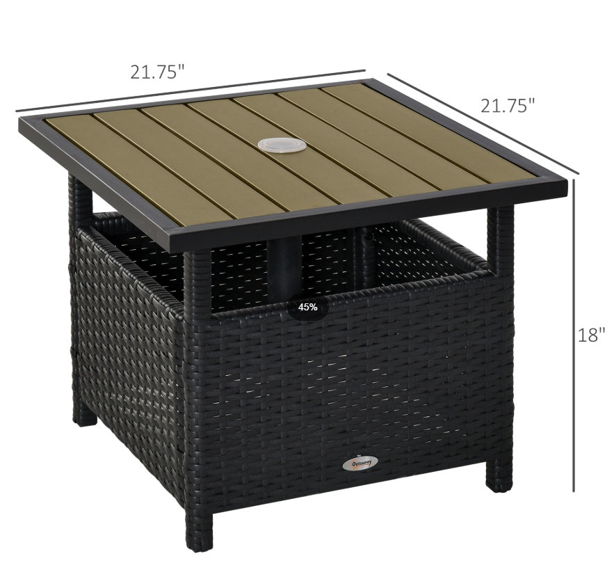22 Steel PE Rattan Wicker Outdoor Patio Accent Table With Umbrella Hole - Brown
