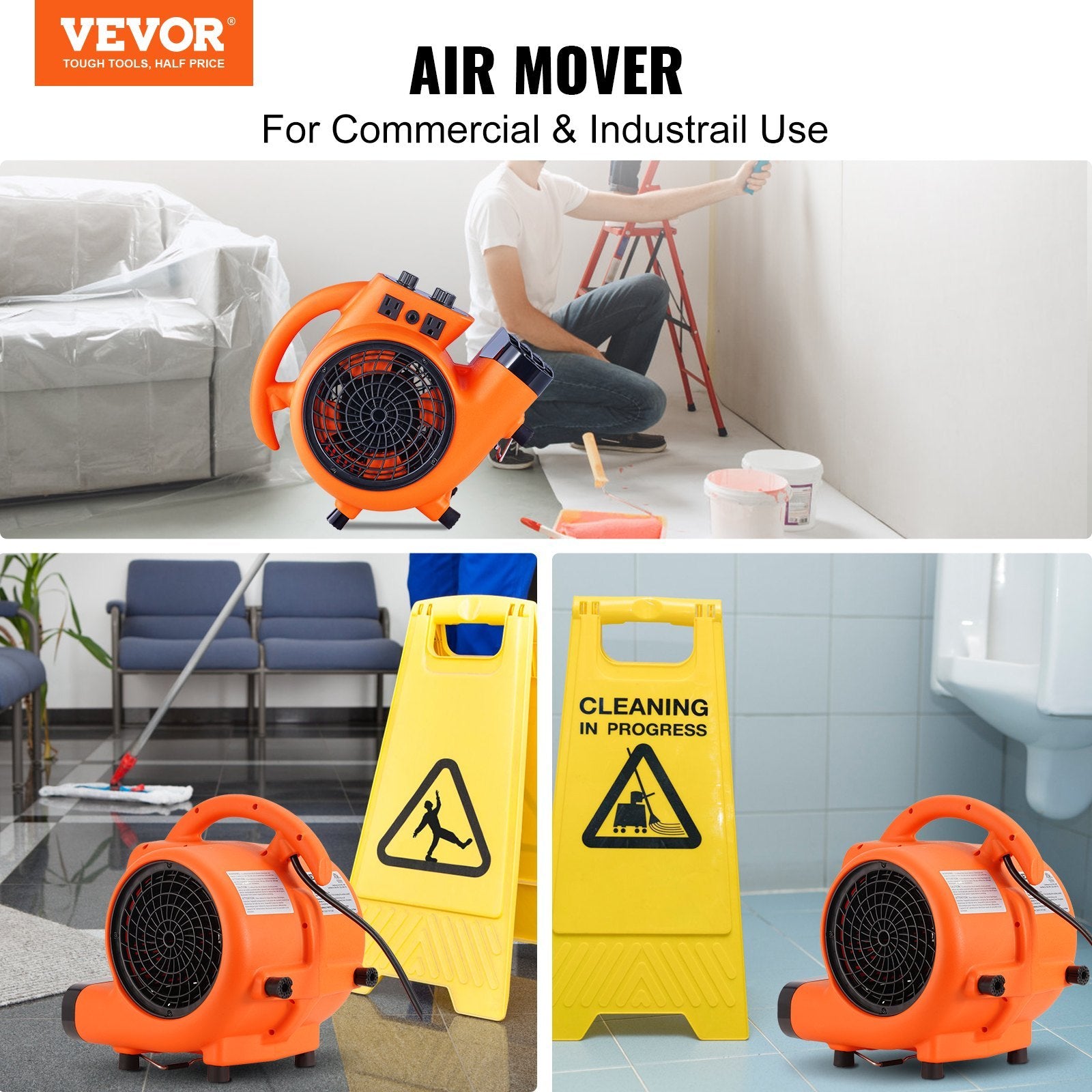 VEVOR Floor Blower - 1000 CFM Air Mover (Portable Carpet Dryer Fan) - ETL Listed