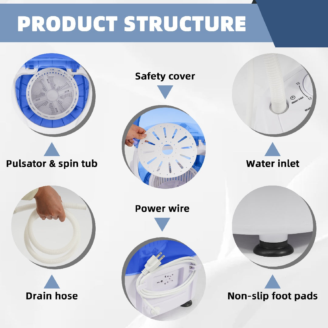 Portable Mini Washer with Spin Dryer — 5.5 lb Capacity (Compact for Apartments, RVs & Dorms)