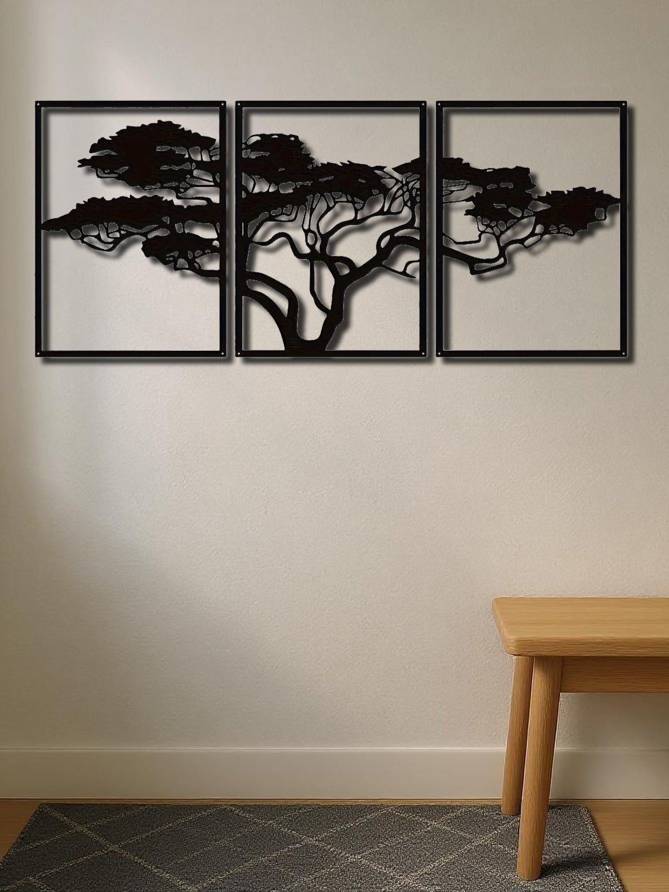 Set Of 3 Black Metal Tree Of Life Wall Arts, Stunning Boho Spiritual Decor