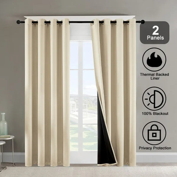 Polyester Grommets Thermal Insulated Blackout Curtains 52 x 84 in (Set of 2)
