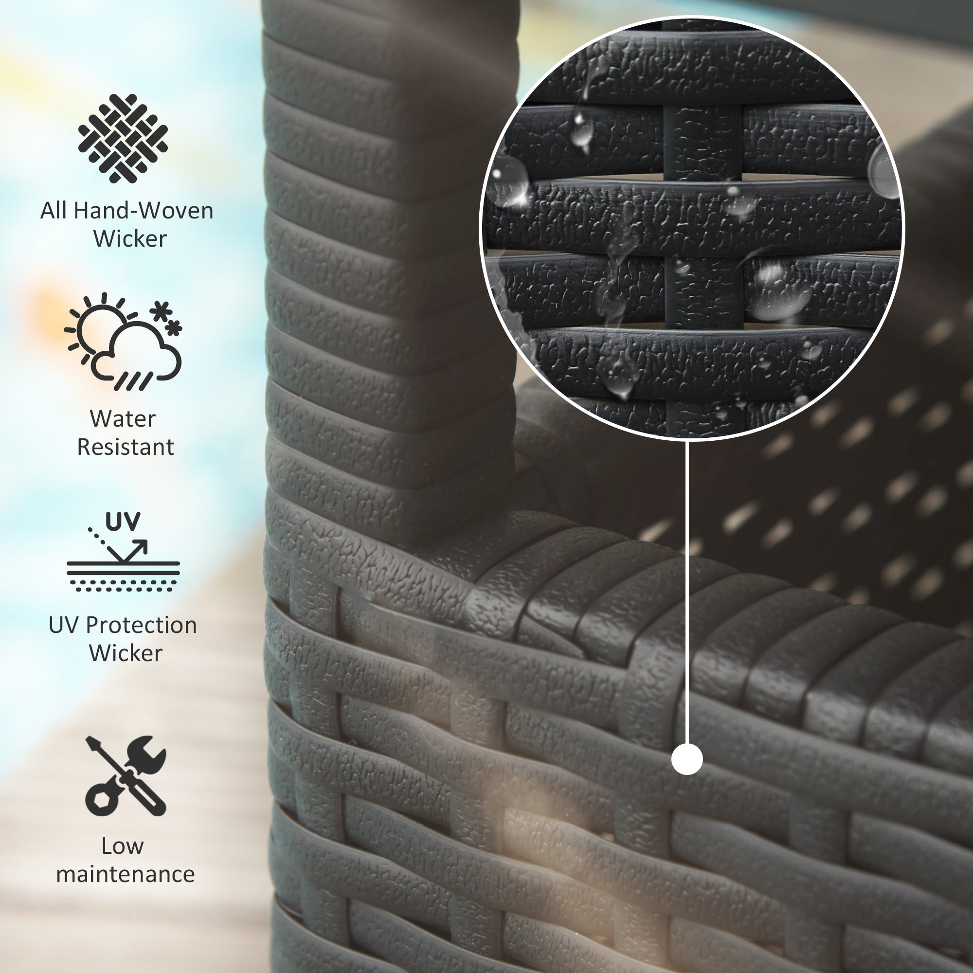 22 Steel PE Rattan Wicker Outdoor Patio Accent Table With Umbrella Hole - Brown