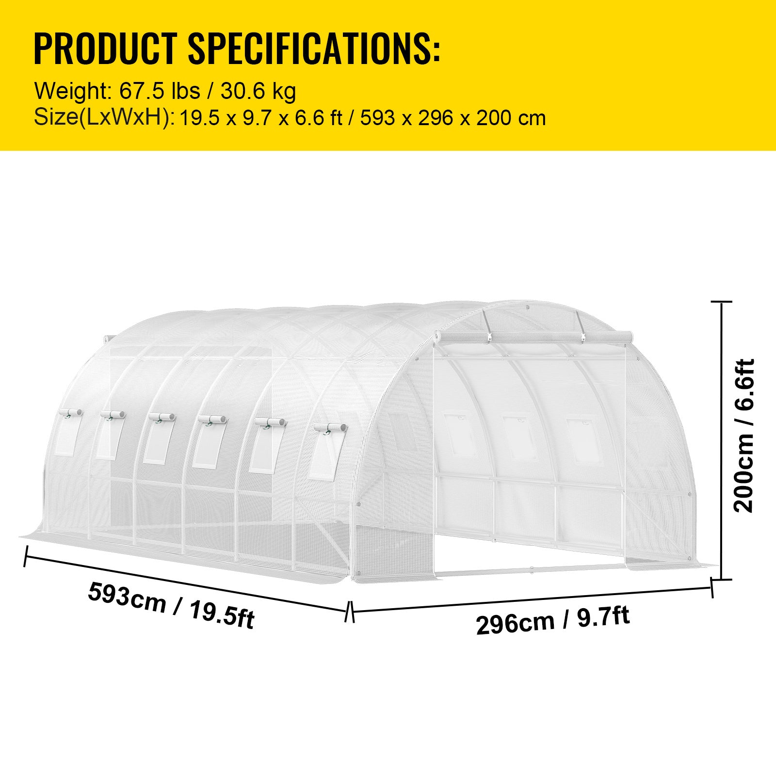 VEVOR Walk-in Tunnel Greenhouse, 20 x 10 x 7 Ft, Galvanized Frame, White