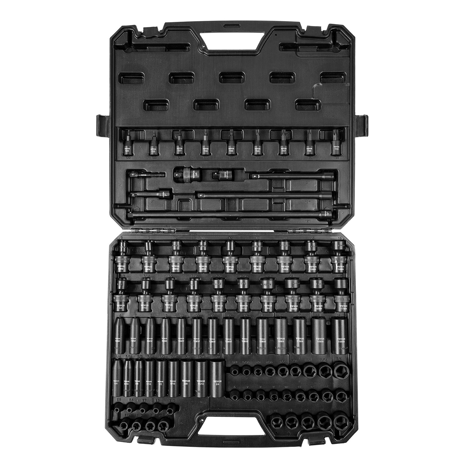 VEVOR Drive Impact Socket Set 6-Point Cr-Mo Alloy Steel (90-Piece)