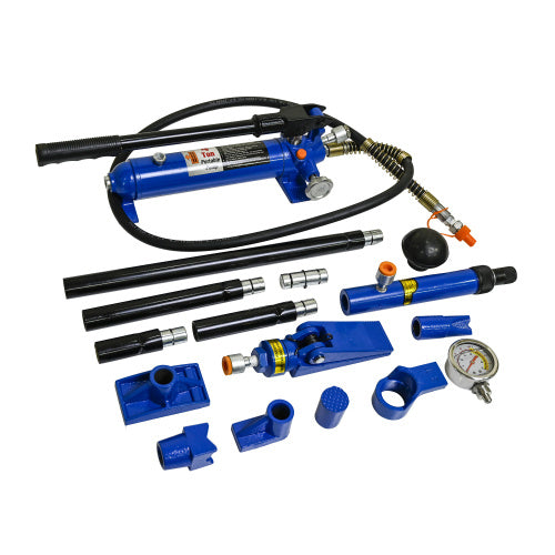 4 Ton (8800 lbs) Porta Power Hydraulic Ram Body & Frame Repair Kit, 17-Pc with Case - Black/Blue