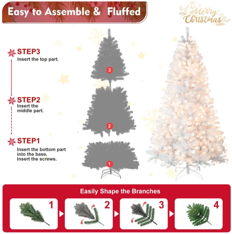 Prelit 7.5 / 9 ft White PVC Christmas Tree - Memory Wire