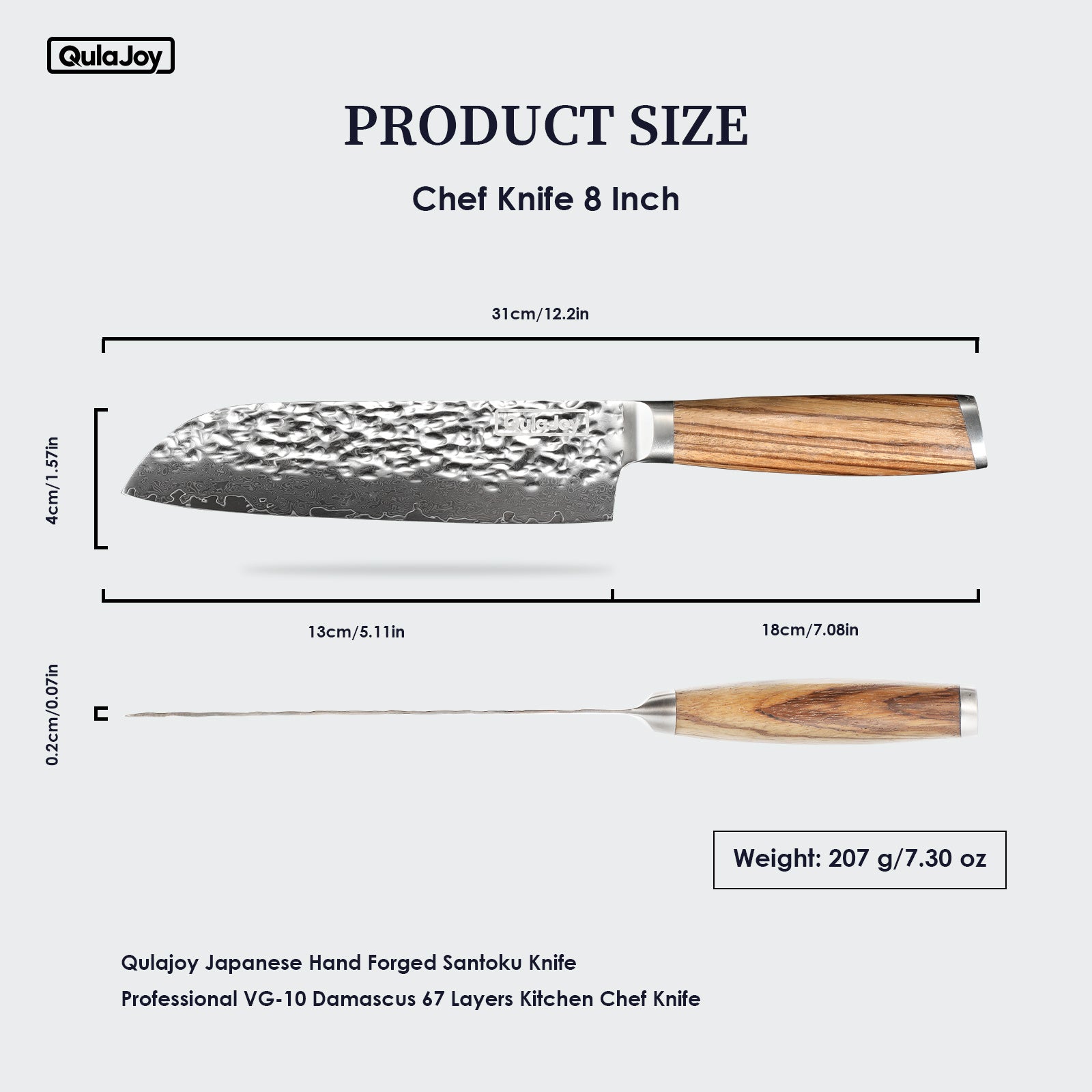 Qulajoy Nakiri Chef Knife 6.5 Inch - 67-Layer VG-10 Damascus, Zebrawood Handle