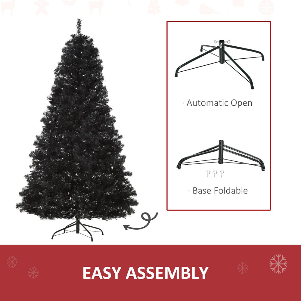 7ft Artificial Christmas Tree Unlit Douglas Fir With Realistic Branches And 1346 Tips, Black Halloween Style