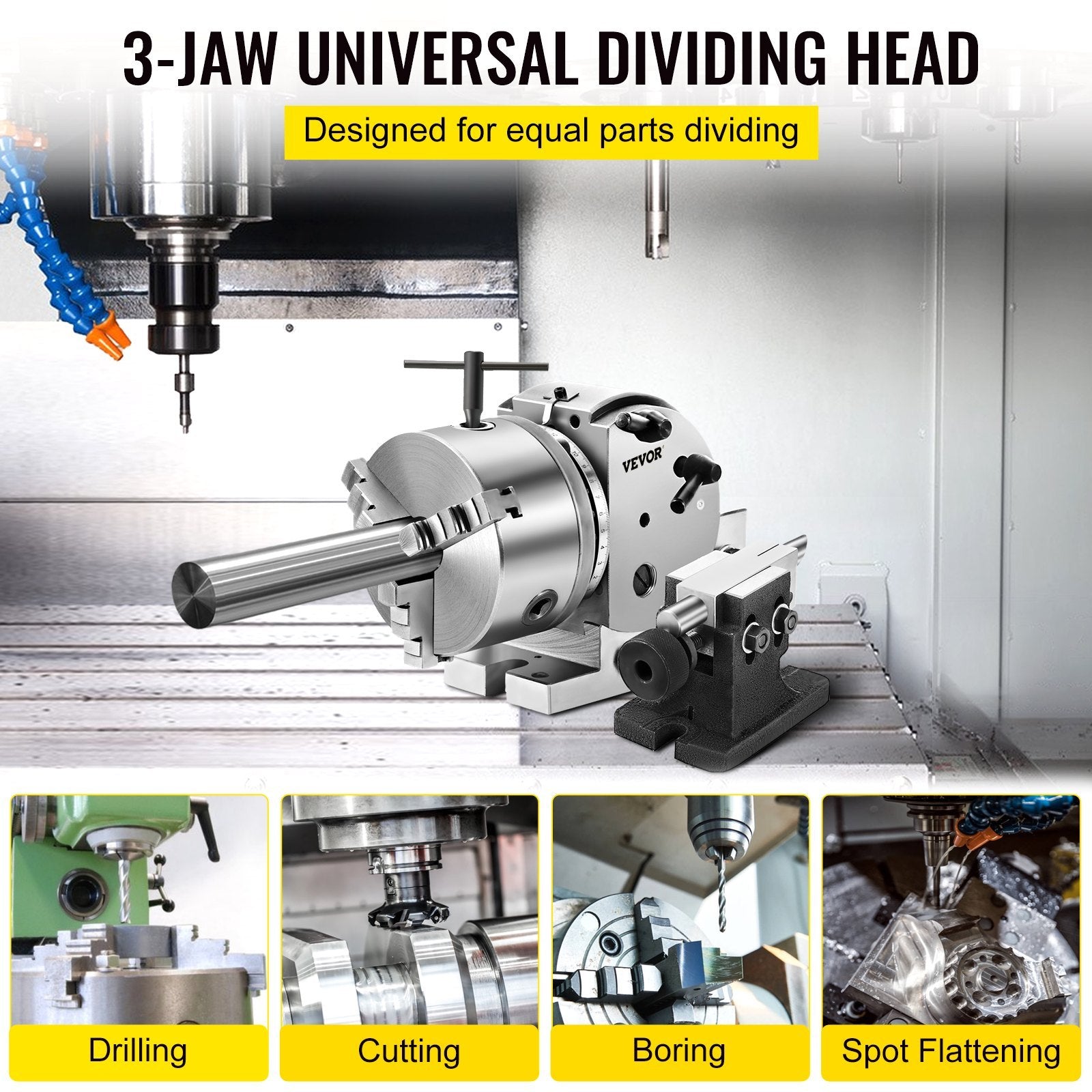 VEVOR BS-0 5in Dividing Head Set with 3-Jaw Chuck — Precision Milling Indexing Head