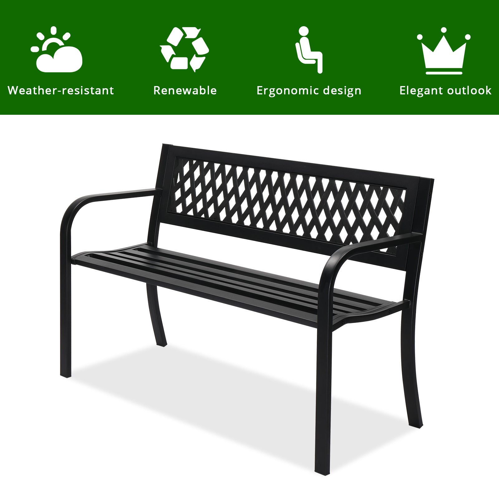 47 Inch PVC Mesh Backrest Black Iron Bench
