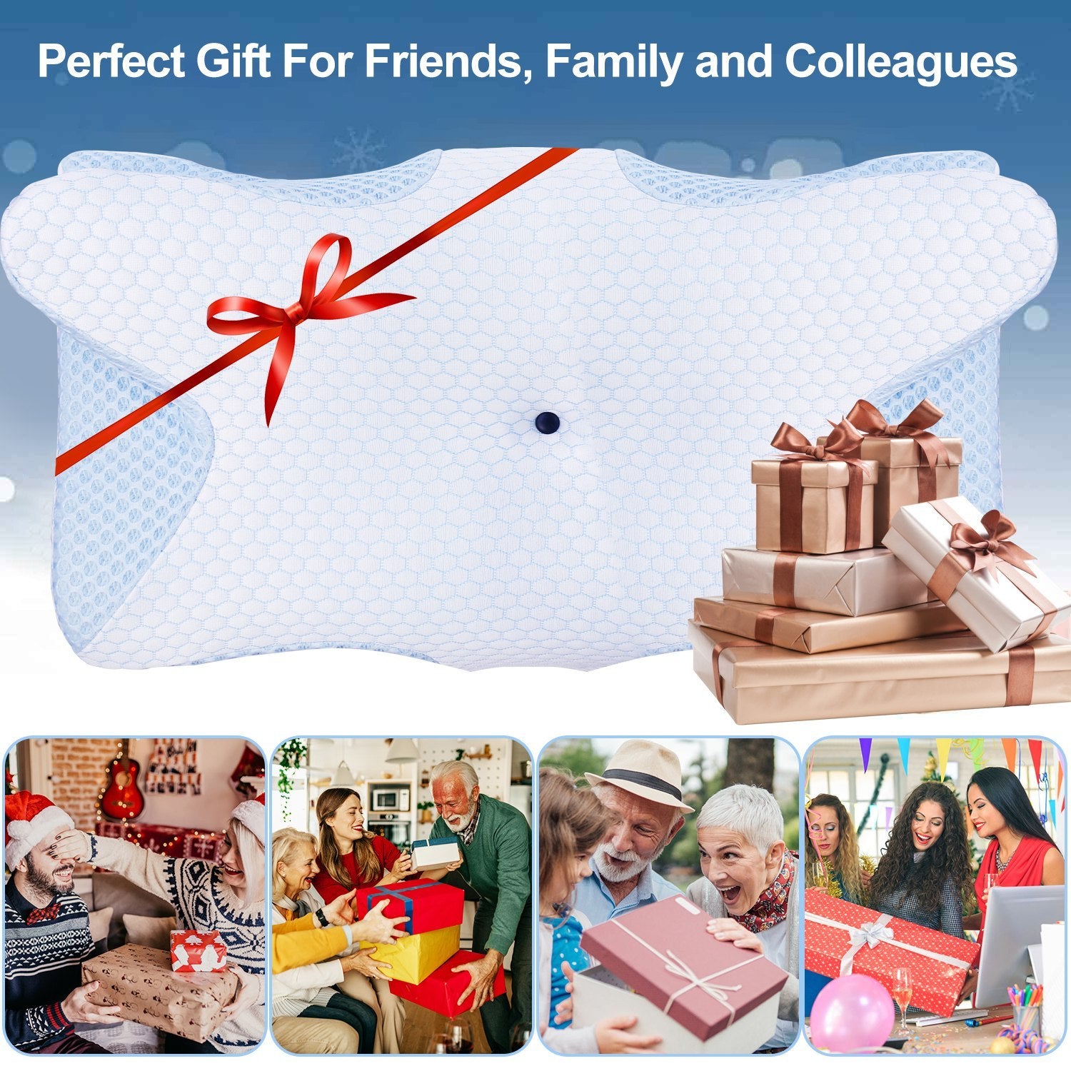 2Pcs Memory Foam Pillow Neck Support Pillow For Pain Relief Sleeping Ergonomic Contour Orthopedic Support Side Back Stomach Sleeper