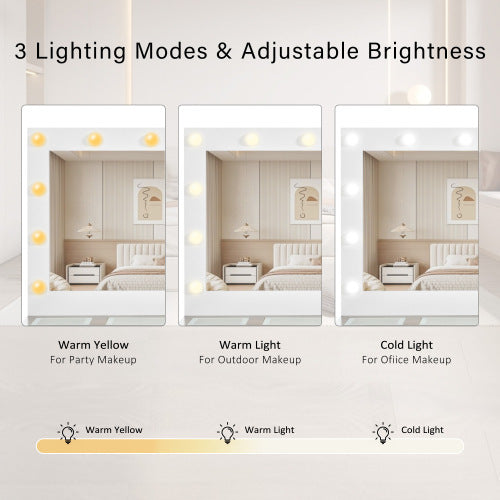 43.3" Vanity Desk With Large Mirror & Hollywood Bulbs — Modern Glass Top Makeup Vanity with Drawers, RGB Cabinets & Power Outlet