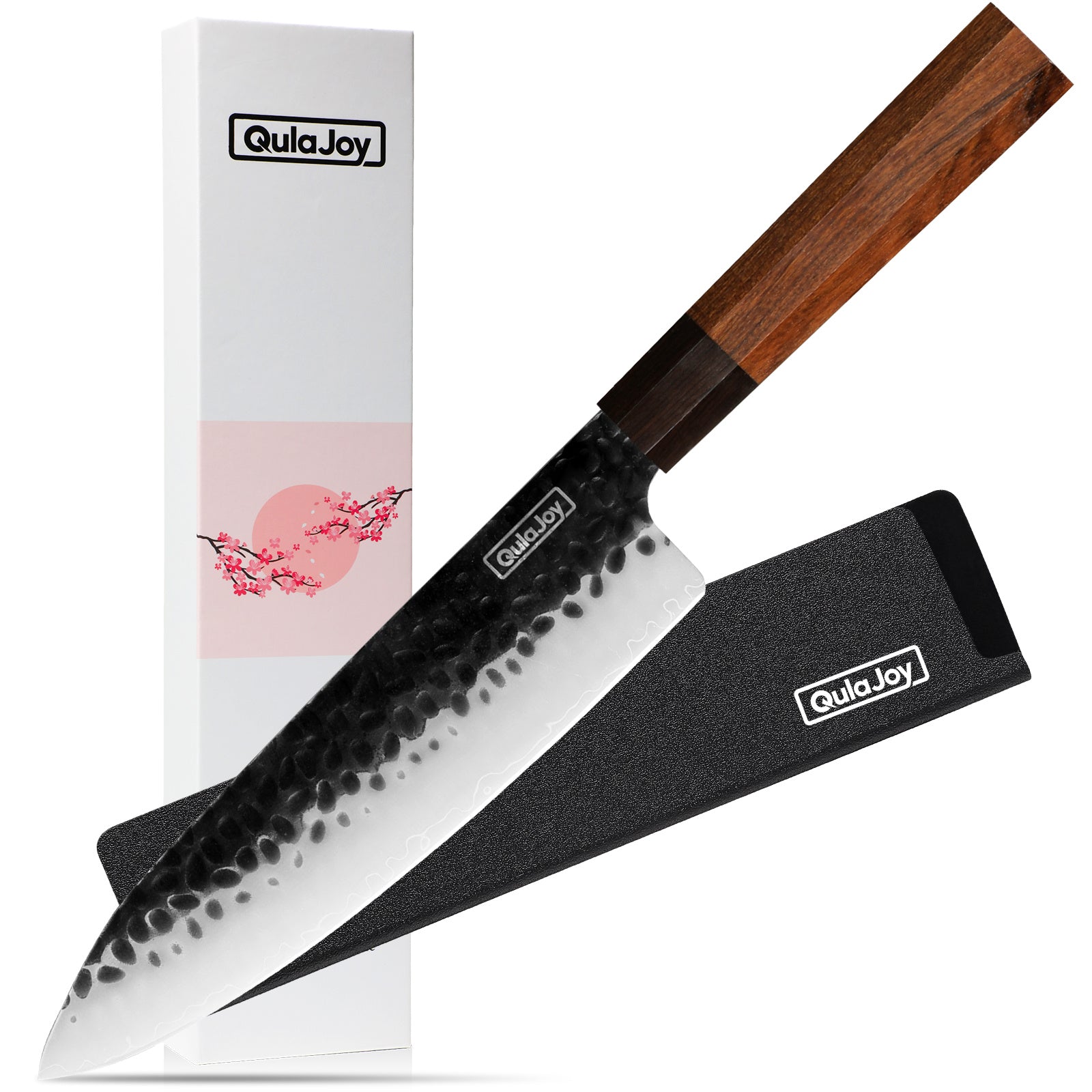 Qulajoy 7 Inch Santoku Knife - 9Cr18MoV Japanese Chef Knife with Octagonal Rosewood Handle