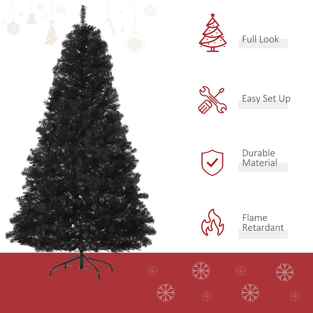 7ft Artificial Christmas Tree Unlit Douglas Fir With Realistic Branches And 1346 Tips, Black Halloween Style