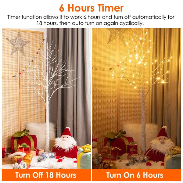 Lighted Birch Tree Artificial White Birch Twig Tree with 8 Warm White Lighting Modes & 6H Timer
