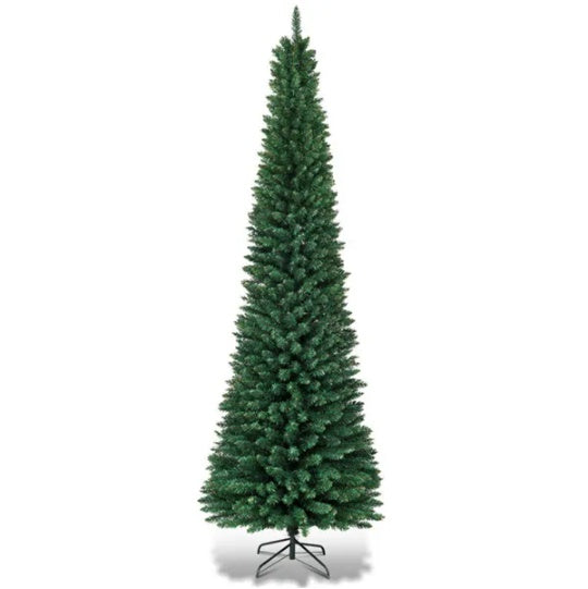 7ft Slim Pencil Christmas Tree - Space-Saving Design, 700 Realistic PVC Branches with Flocked Finish
