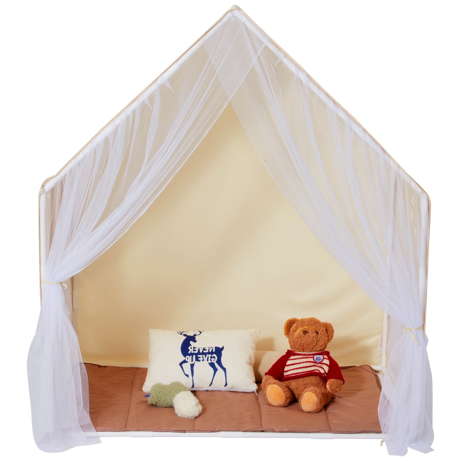VEVOR Kids Play Tent, Yurt Playhouse with Mat & Pendant Lamp - Beige