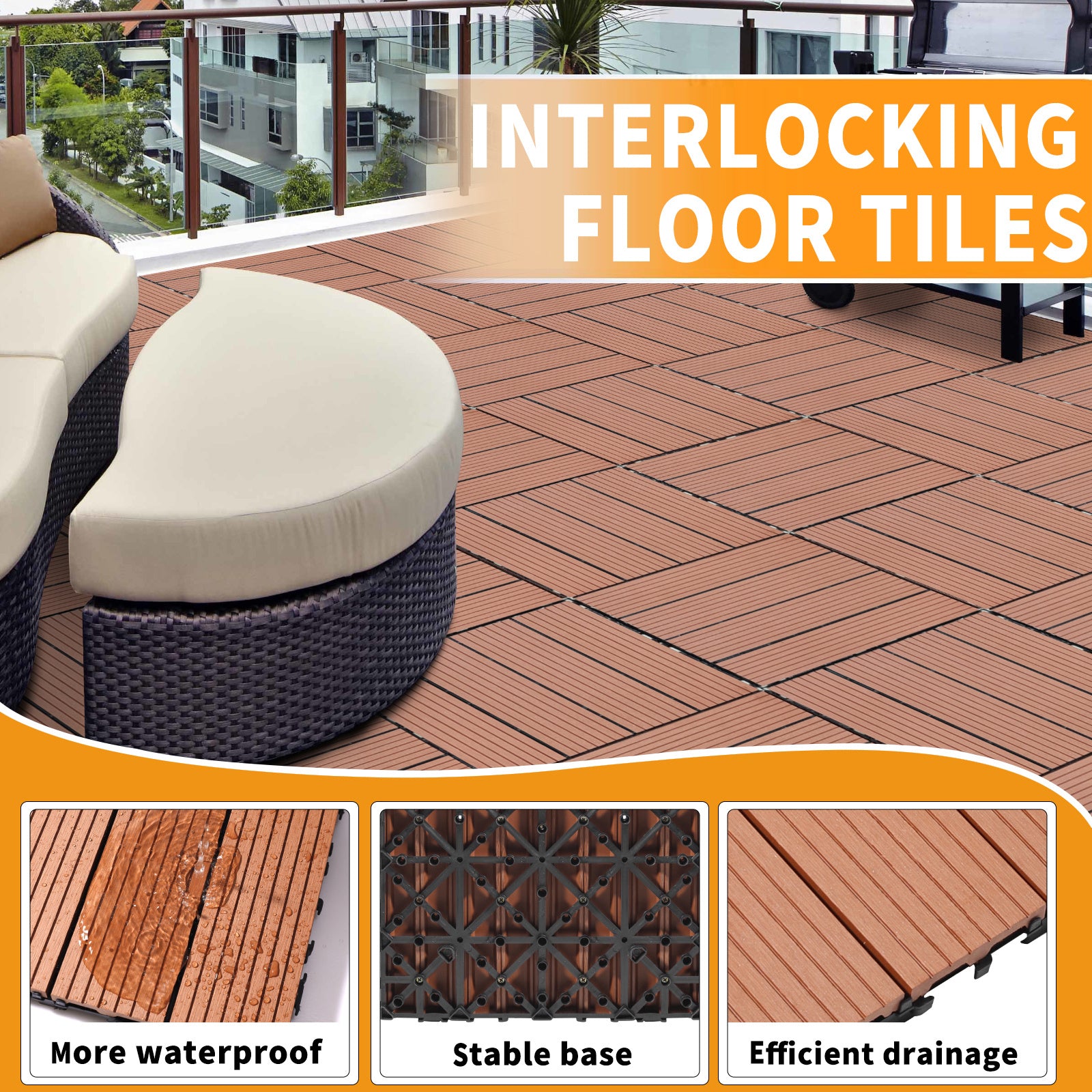 Wood Plastic Composite Deck Tiles Set Of 20 — Mahogany (12 x 12 x 1 in)