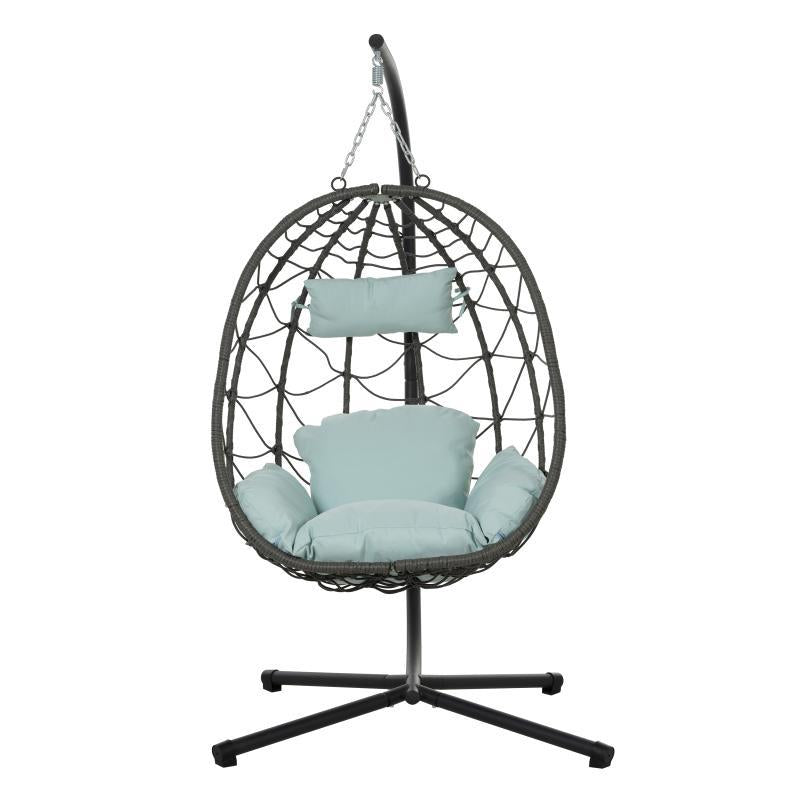 Indoor & Outdoor Hanging Egg Swing Chair with Stand — Patio Wicker Basket Chair (Dark Grey)