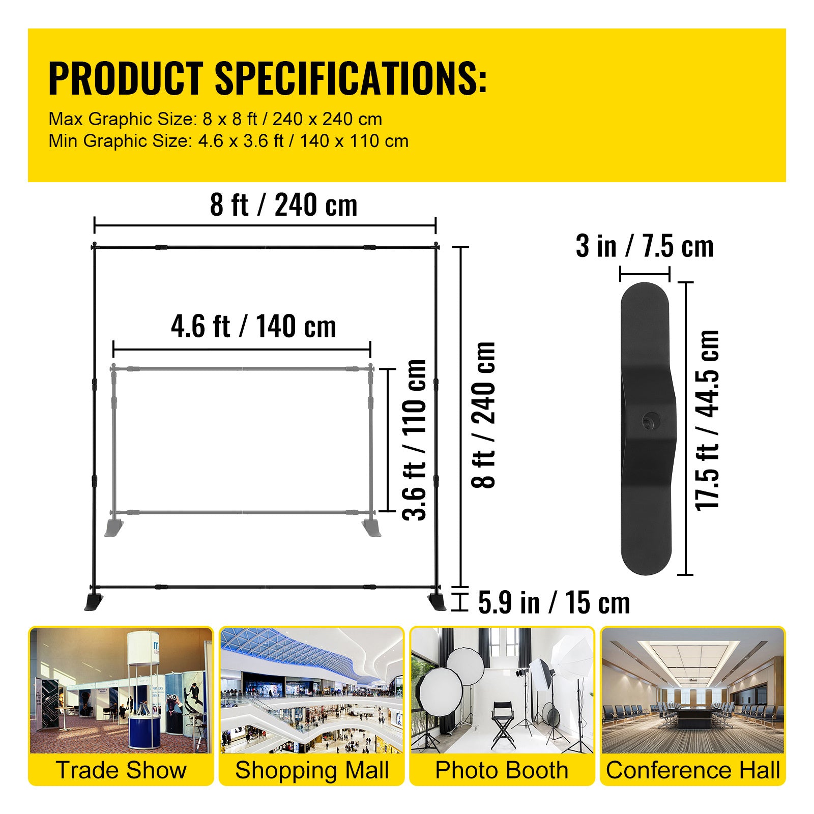 VEVOR Telescopic Retractable Banner Stand - Adjustable Step & Repeat Backdrop