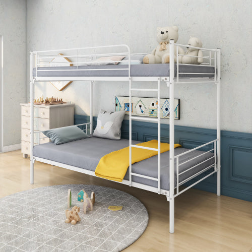 Twin-Over-Twin Bunk Bed With Metal Frame And Ladder, Space-Saving Design, White