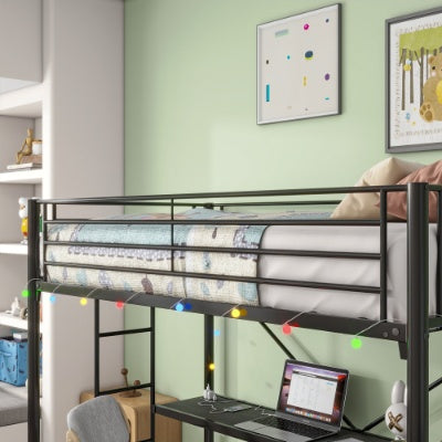 Cydd Twin Metal Loft Bed Desk Led Black Cjfu2444623 - View 9