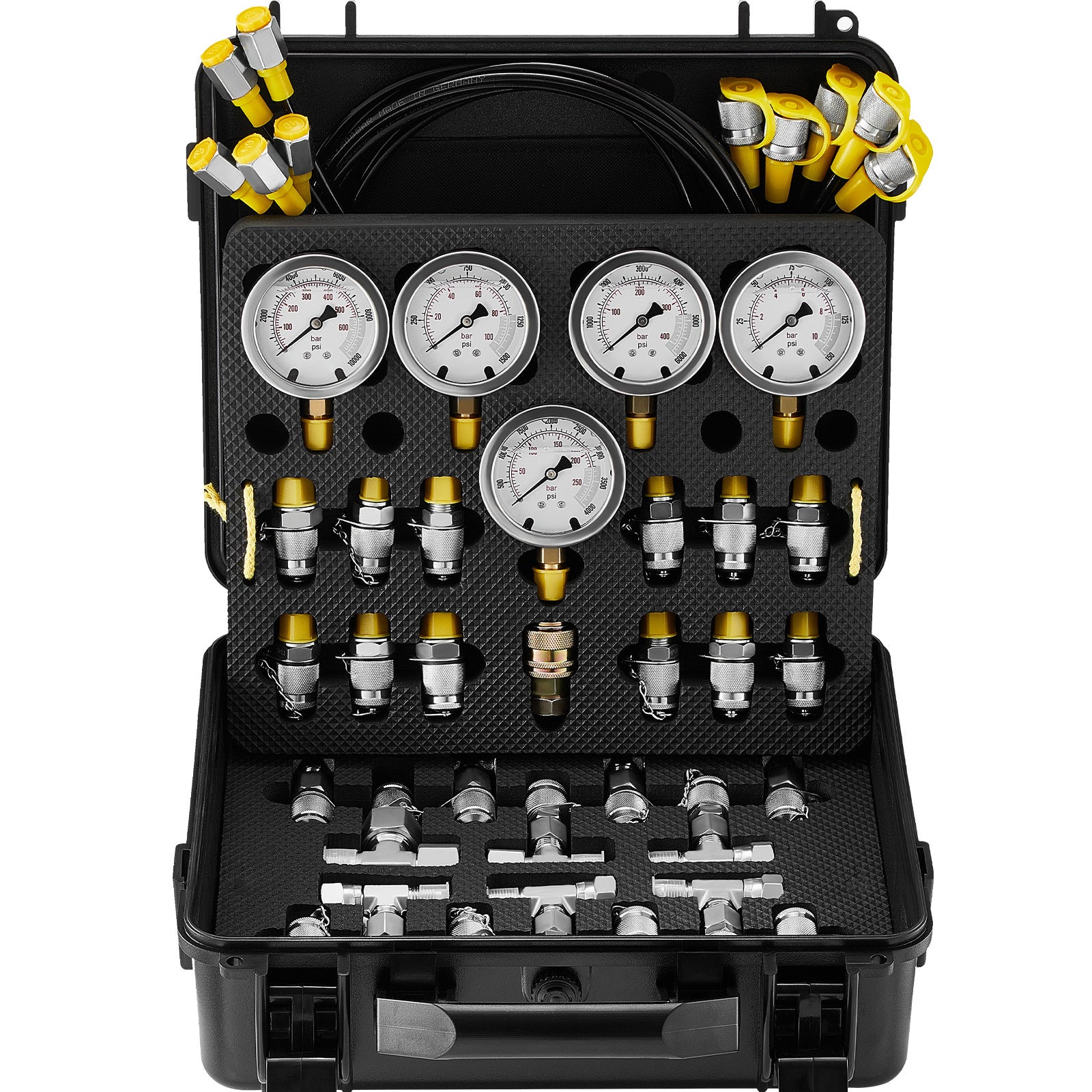 VEVOR Hydraulic Pressure Test Kit, 5 Gauges 13 Couplings 14 Tee Connectors 5 Test Hoses