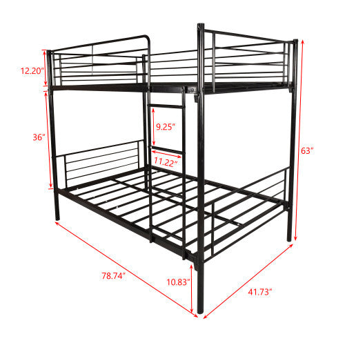 Twin-Over-Twin Bunk Bed With Metal Frame And Ladder, Space-Saving Design, White