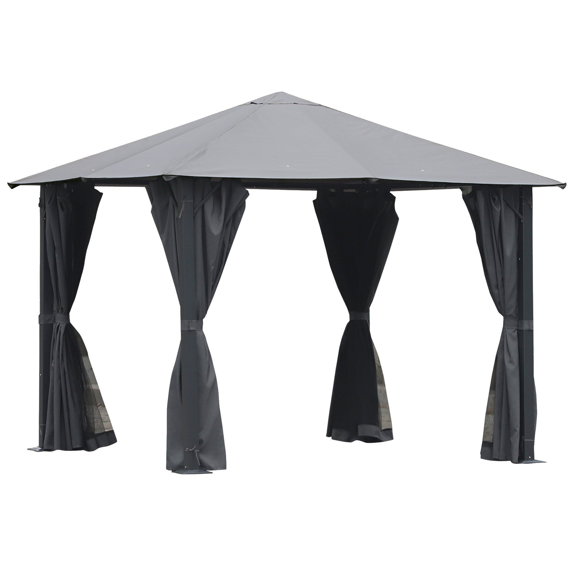 10'x10' Covered Gazebo, Outdoor Patio Gazebo With Mesh Sidewalls And Privacy Curtains — Black