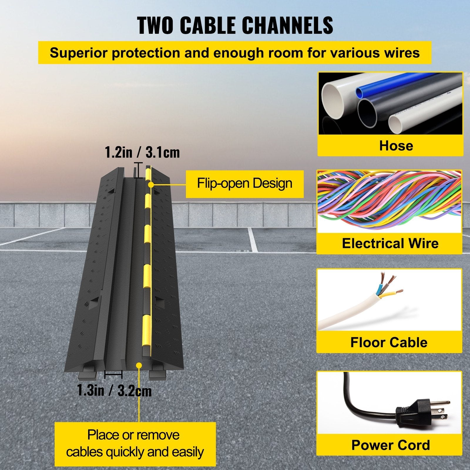 VEVOR Cable Protector Ramp, 4-Pack (2 Channels) - 11,000 lb Capacity