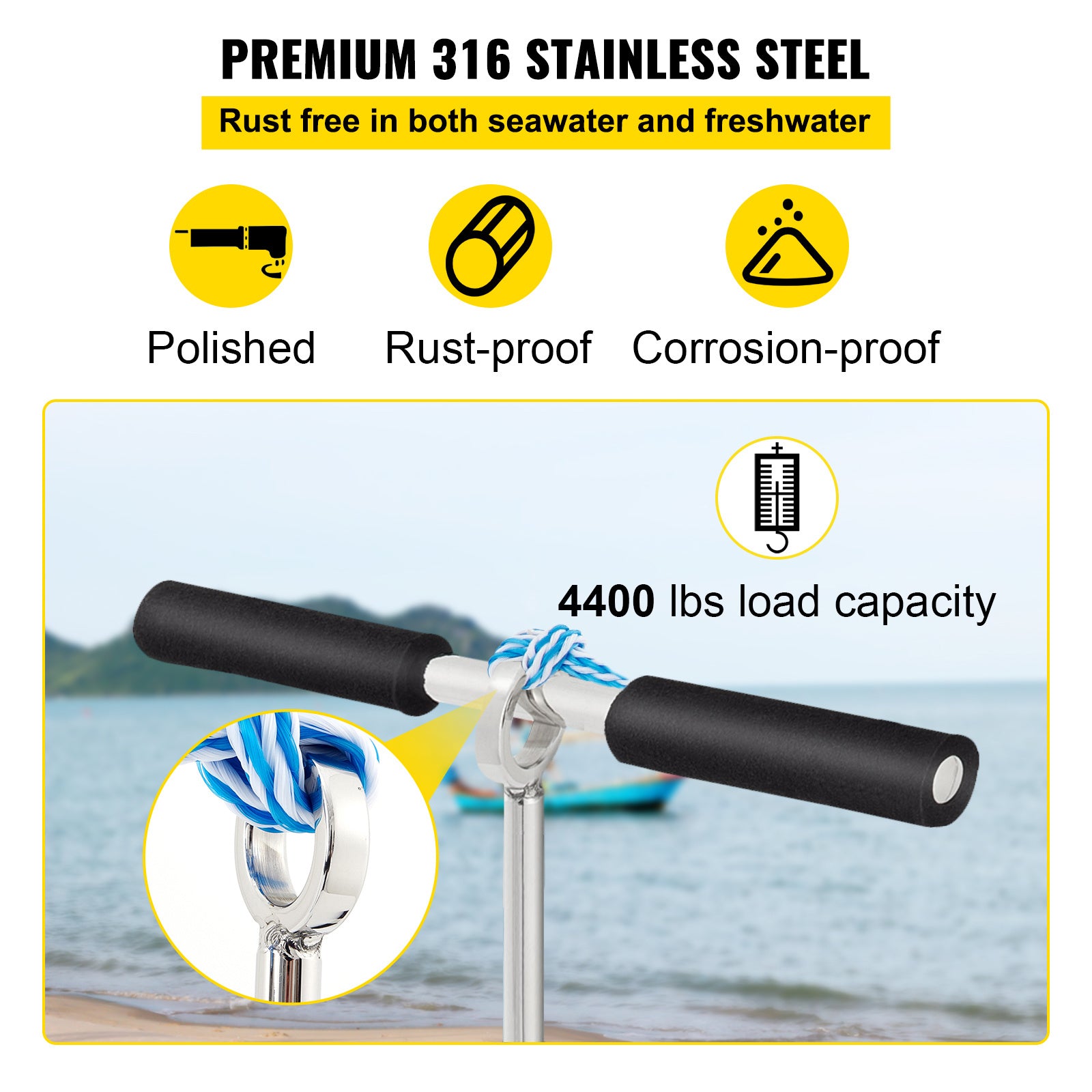 VEVOR Sand Anchor, Length Auger To The Beach And Sandbar, 316 Stainless Steel Screw Anchor W Removable Handle, Bungee Line & Carry Bag, For Jet Ski PWC Pontoon Kayak