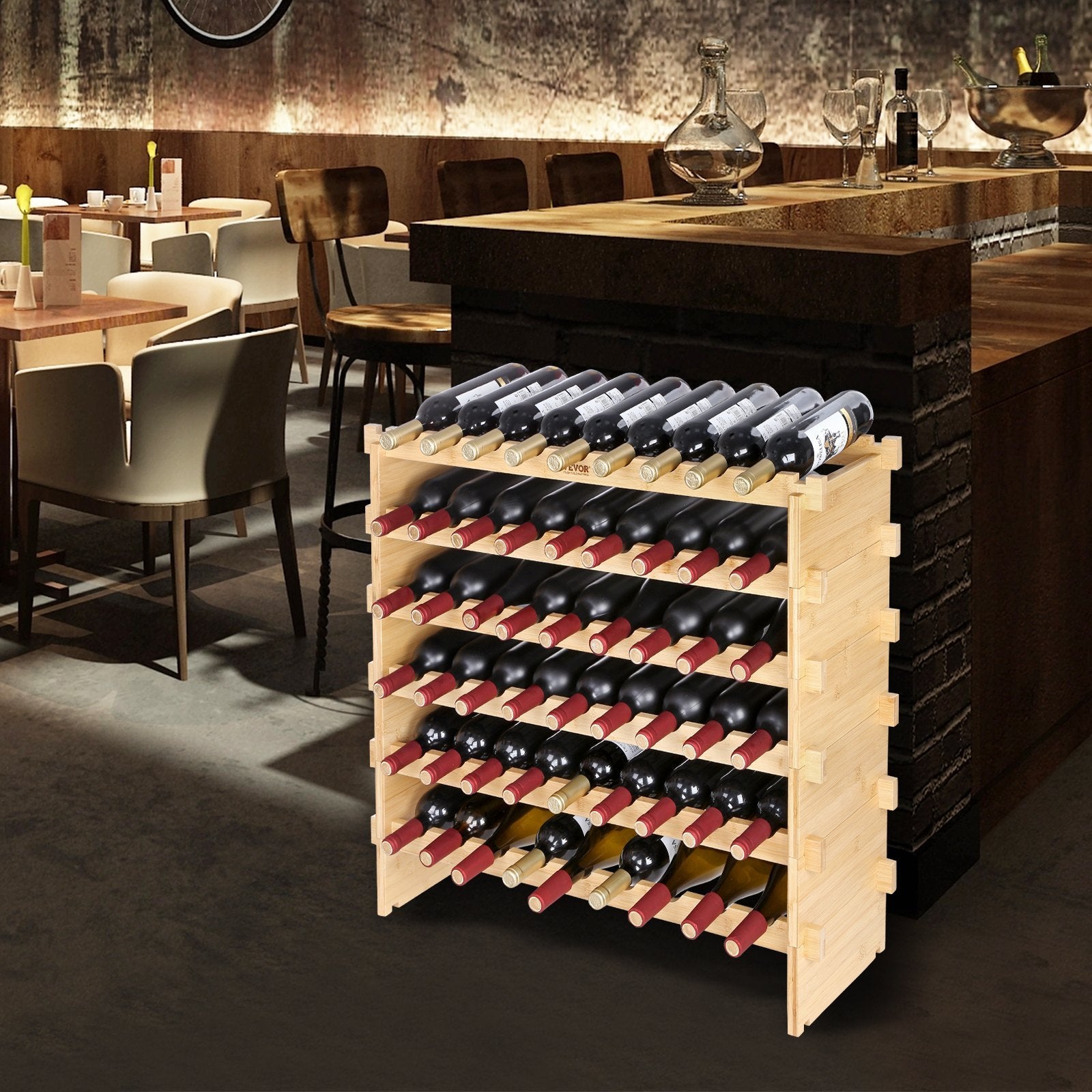 VEVOR 72 Bottle Stackable Modular Wine Rack Bamboo Wood Display Shelf 8-Tier