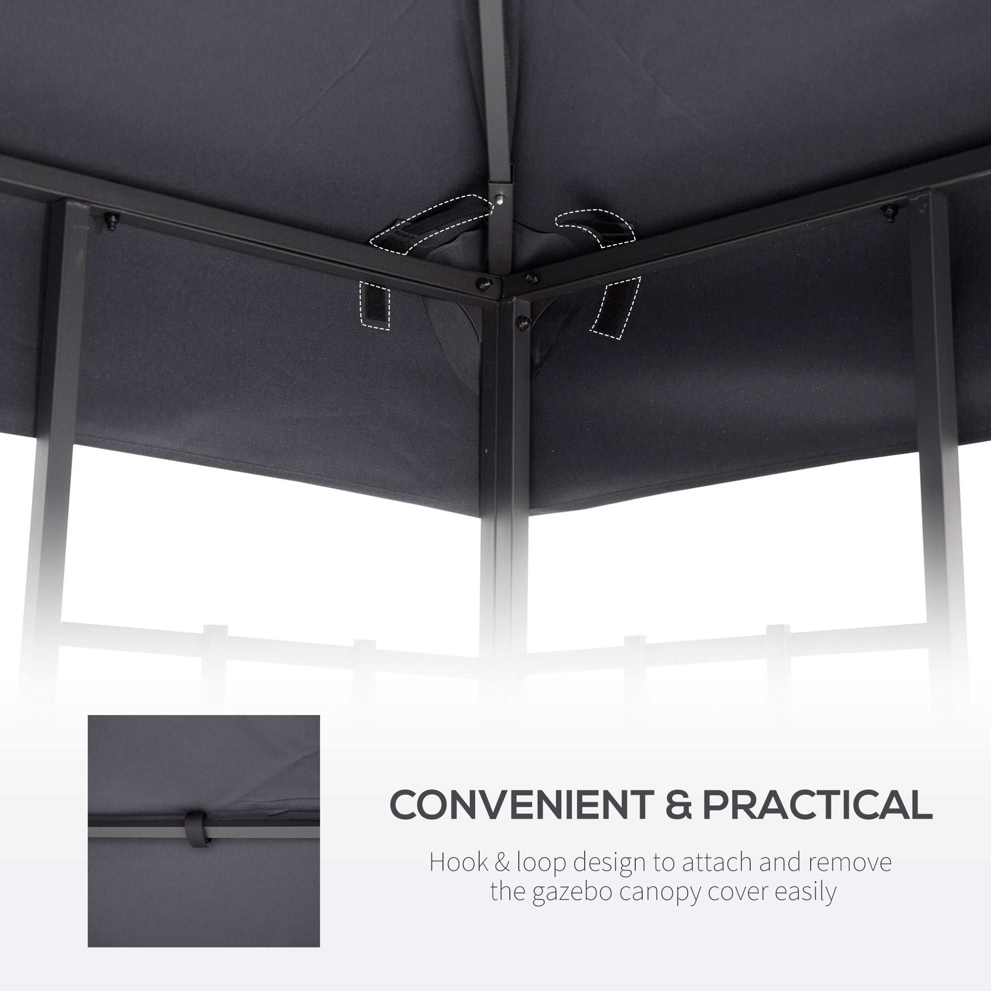 Coocosh dark gray canopy cover for gazebos, crafted from quality materials, providing excellent UV protection for enjoyable outdoor gatherings.