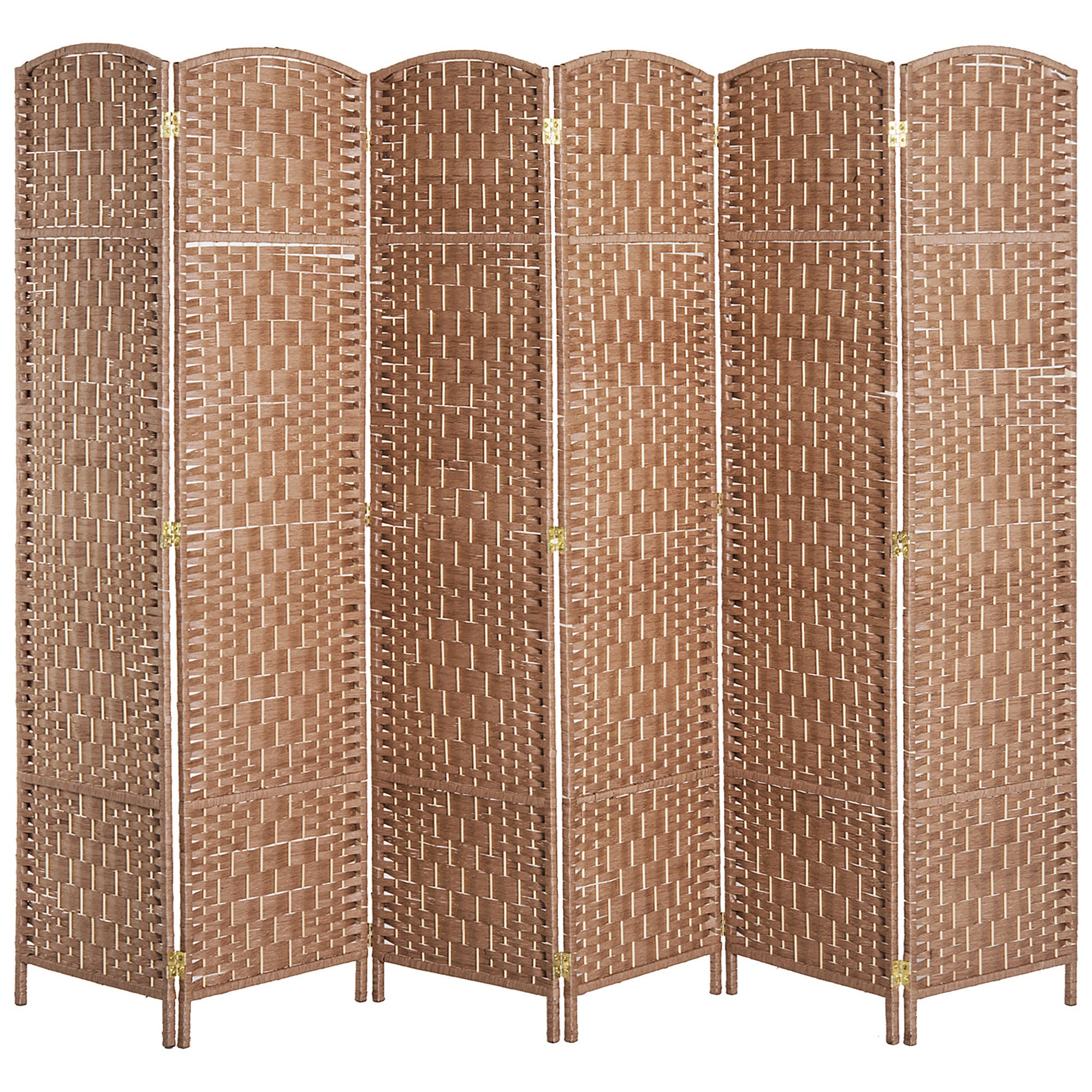 6 Panel Wicker Room Divider 6' Tall Privacy Screen - Natural Brown