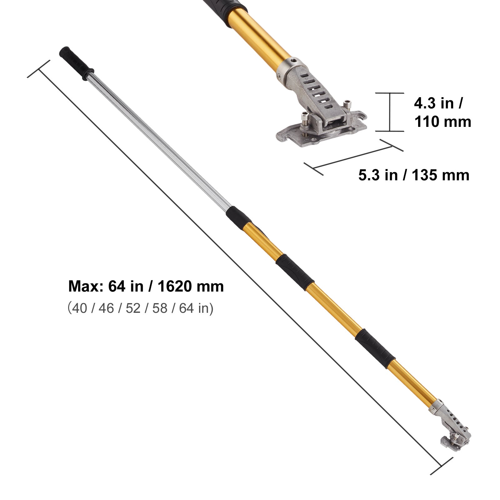 VEVOR Drywall Flat Box Handle — Anodized Aluminum, 40–64 in, 5-Section Adjustable