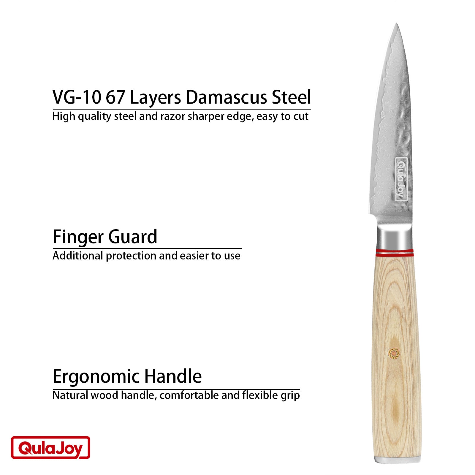 Qulajoy Nakiri Knife 6.9 Inch, 67-Layers Damascus VG10 — Ergonomic Wood Handle