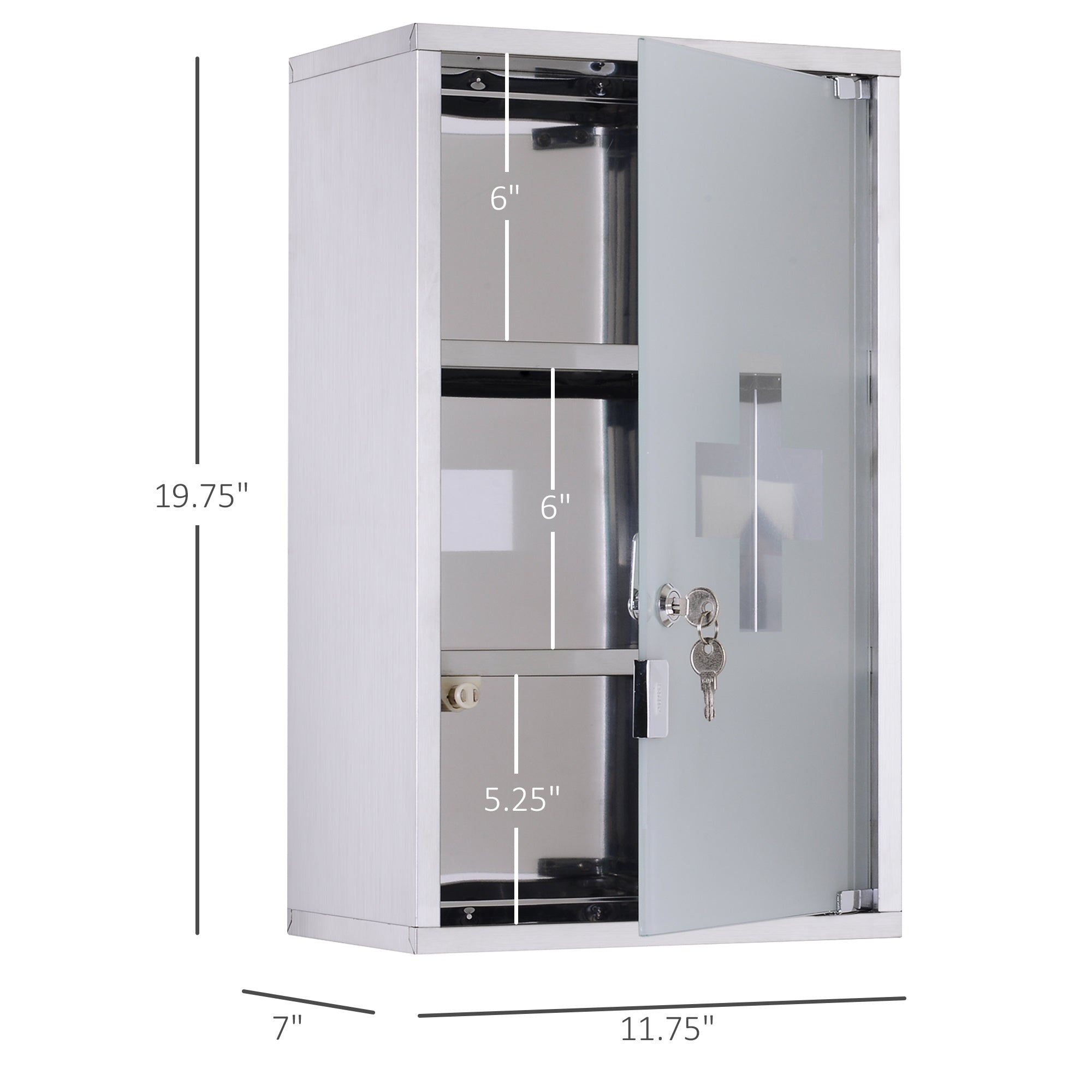 Coocosh lockable medicine cabinet optimized for bathroom organization, featuring stainless steel durability, a 3-tier design, and a sleek white finish for modern aesthetics.