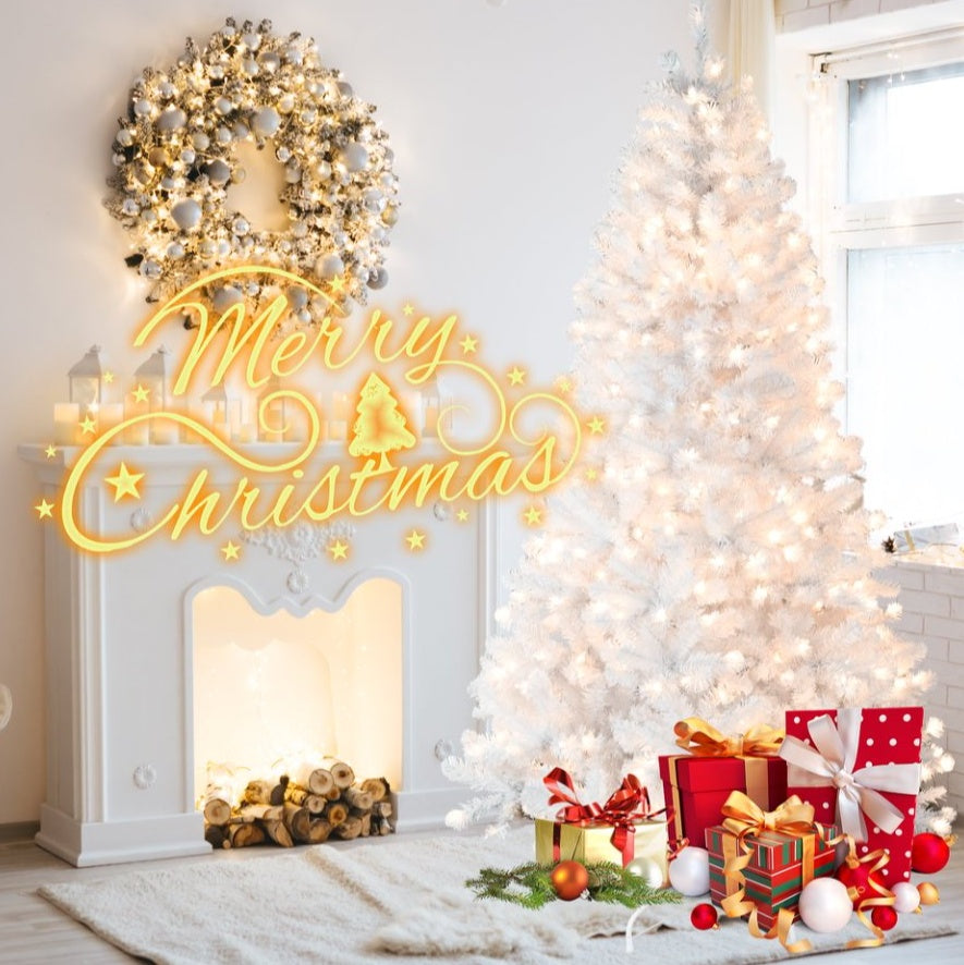 Prelit 7.5 / 9 ft White PVC Christmas Tree - Memory Wire