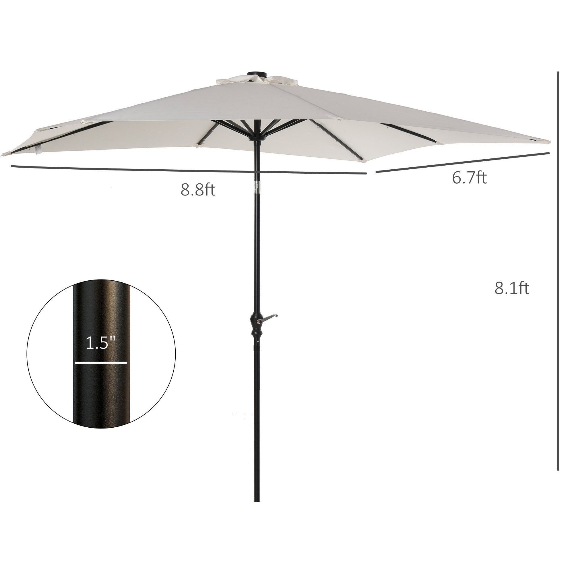 9 X 7 Ft Patio Umbrella Outdoor Table Market With Crank Solar LED Lights Tilt Button - White