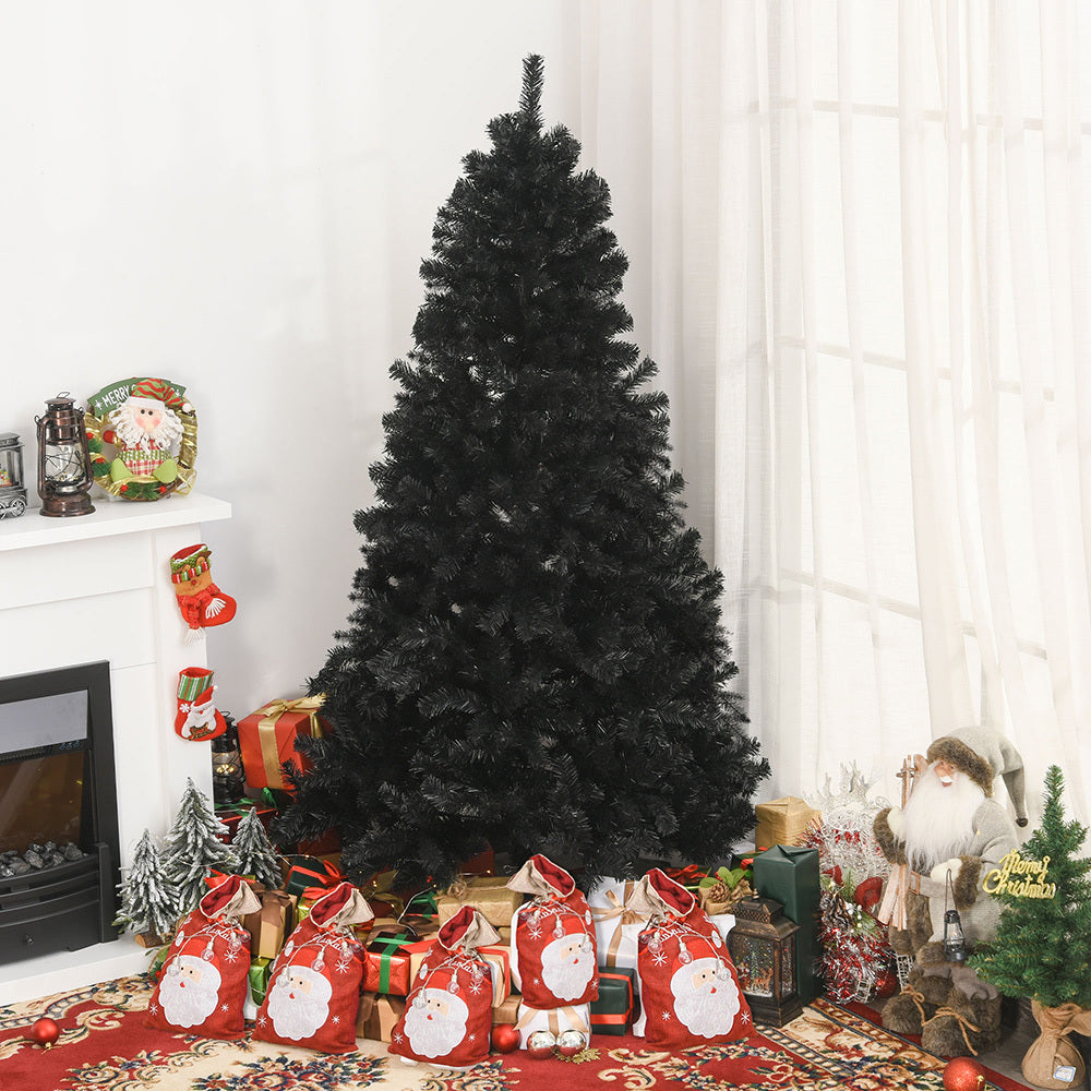 7ft Artificial Christmas Tree Unlit Douglas Fir With Realistic Branches And 1346 Tips, Black Halloween Style