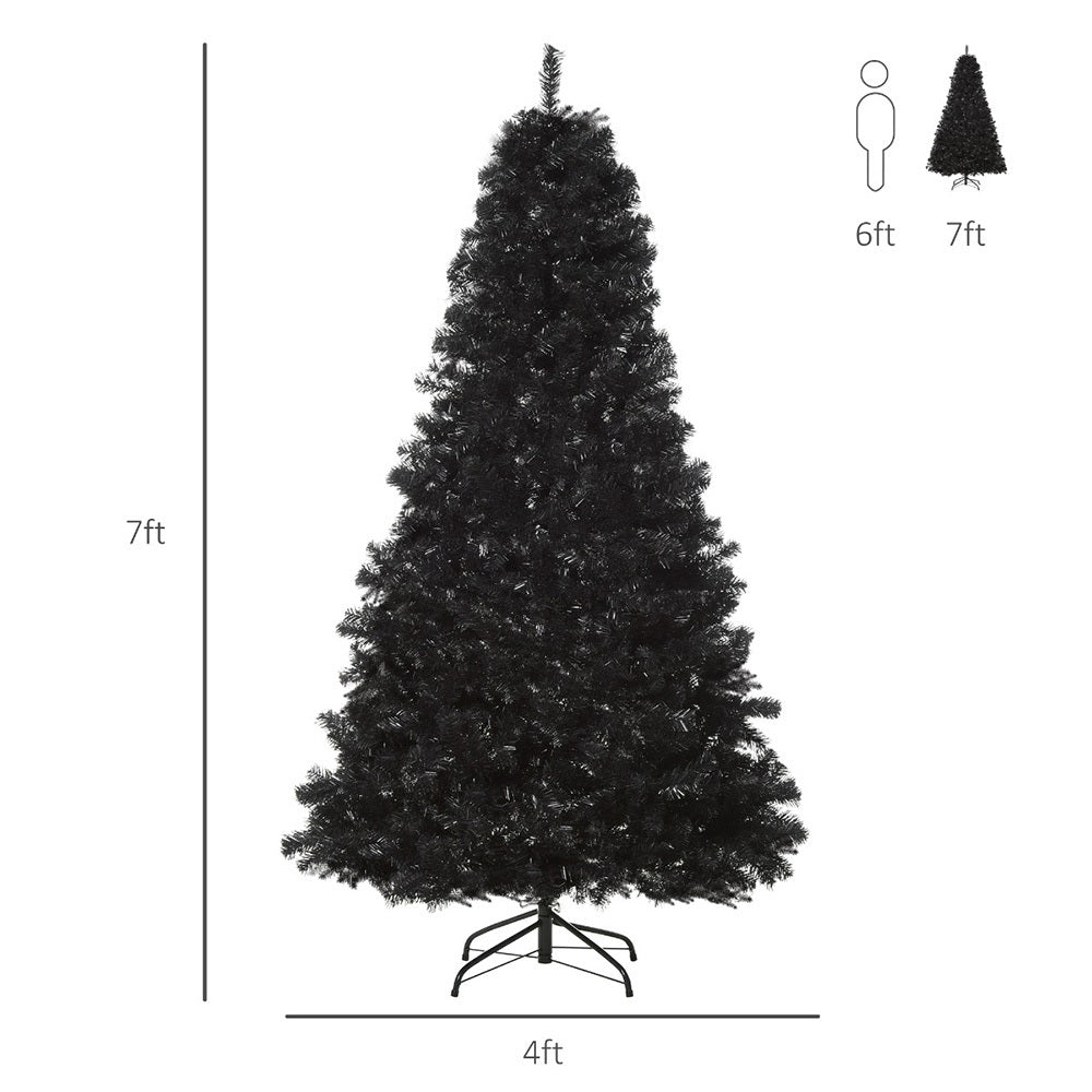 7ft Artificial Christmas Tree Unlit Douglas Fir With Realistic Branches And 1346 Tips, Black Halloween Style