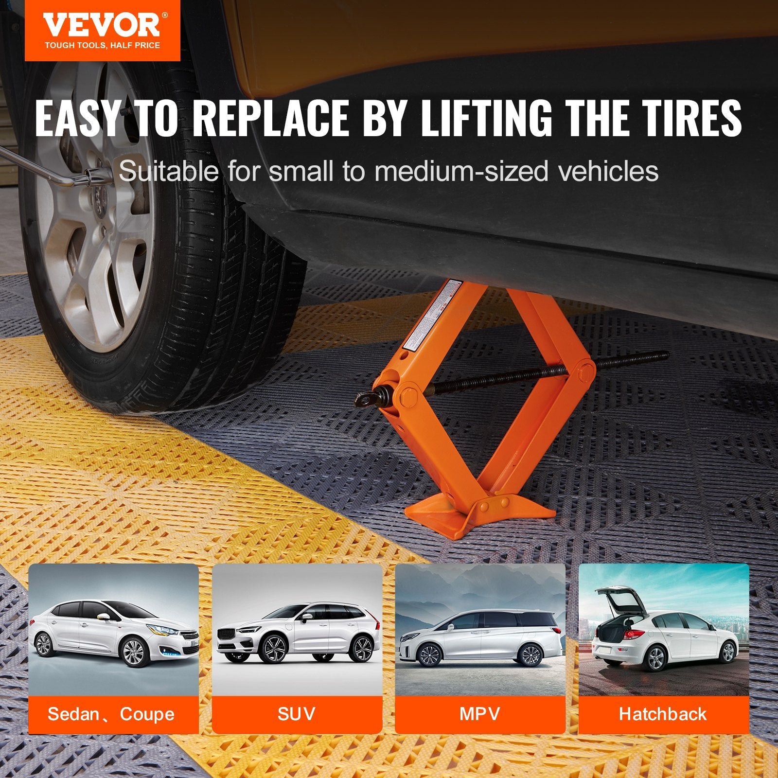 VEVOR 2.5 Ton Scissor Jack — Portable Car & Tire Jack with Ratcheting Handle