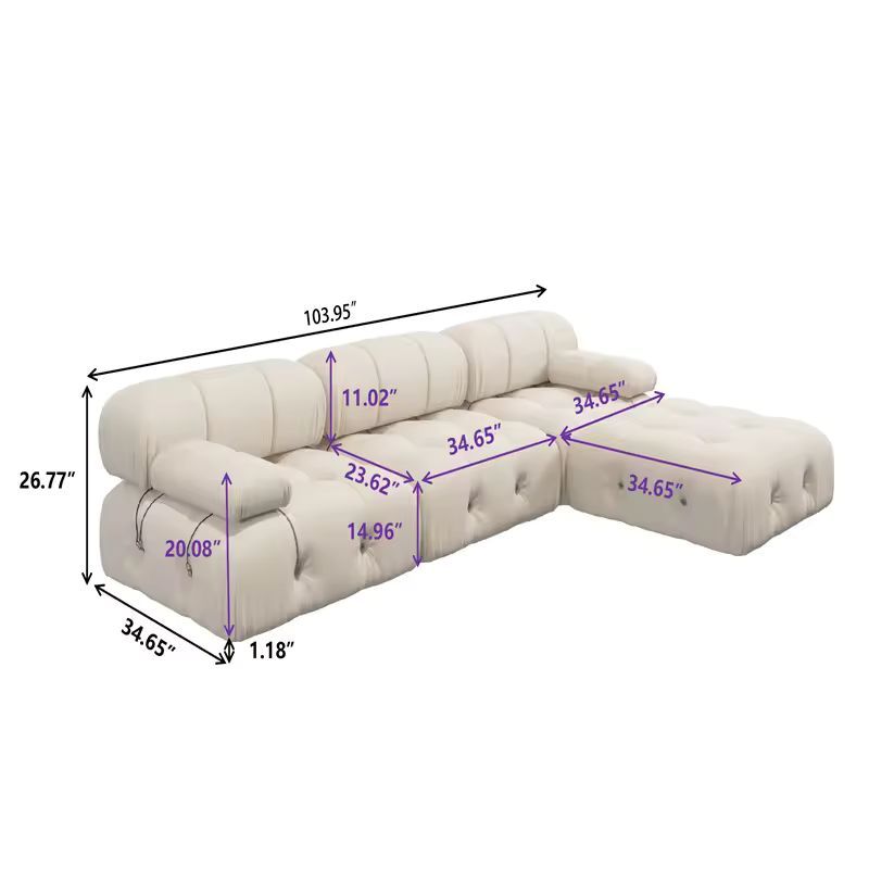 Coocosh sectional sofa crafted from soft fabric, featuring plush cushions and stylish carabiners in elegant beige, perfect for a cozy living room setting.