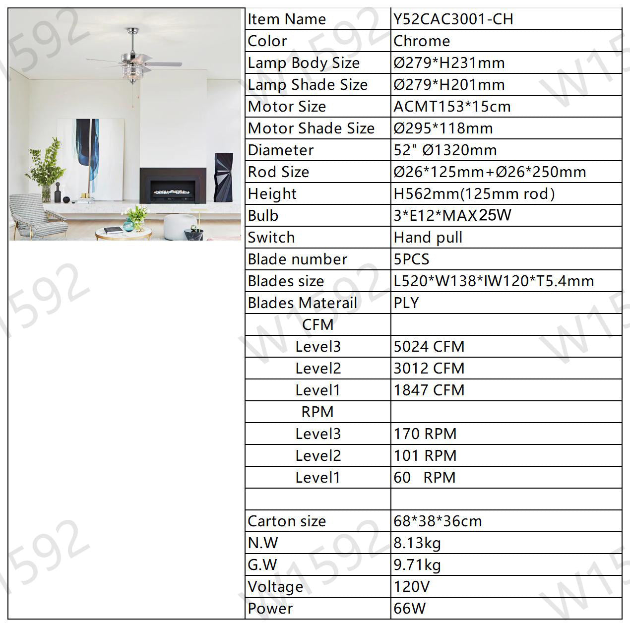 3-Light Chrome Drum Shade LED Ceiling Fan — Traditional Farmhouse Crystal 52"