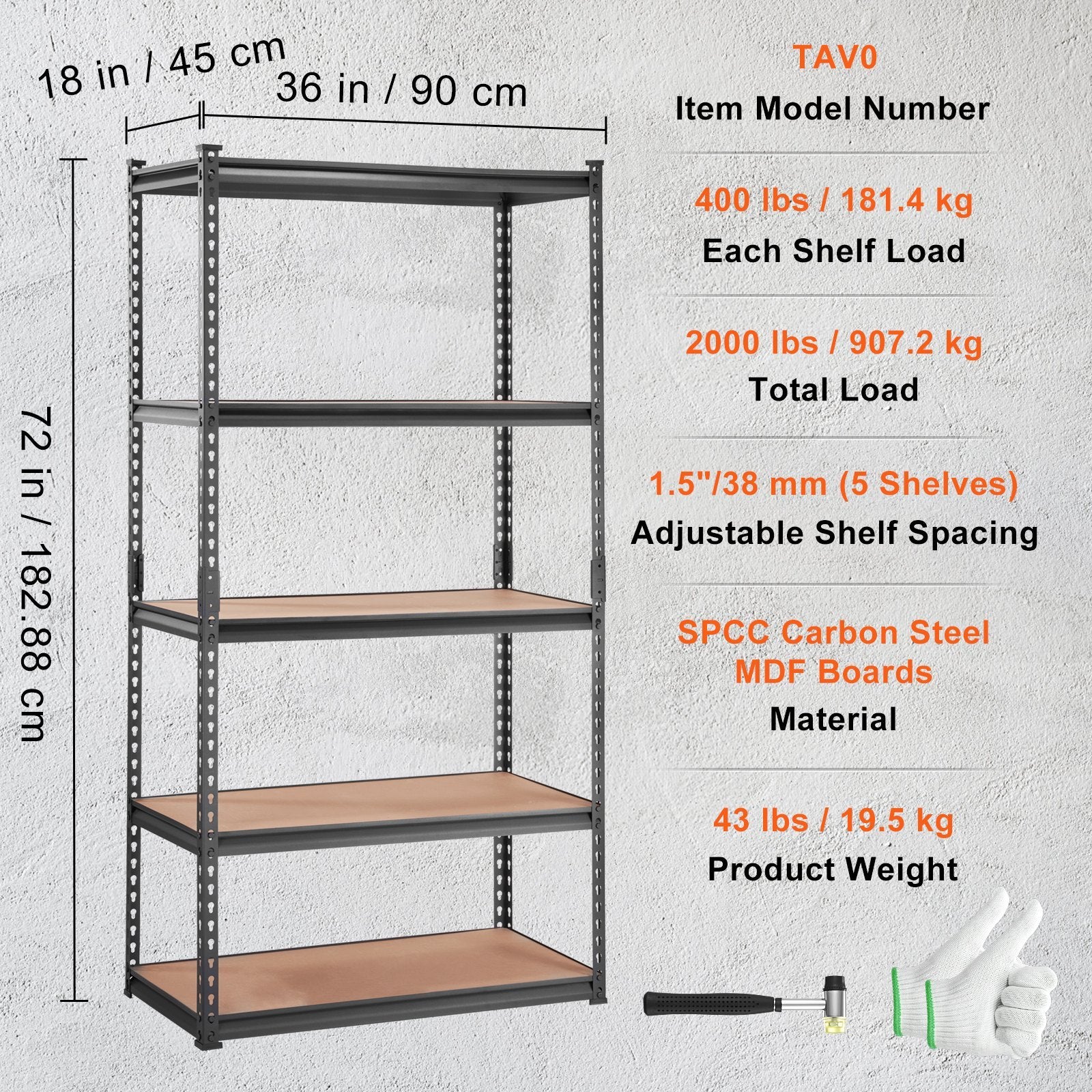 VEVOR Storage Shelving Unit, 5-Tier Adjustable, 2000 Lbs Capacity, Heavy Duty Garage Shelves Metal Organizer Utility Rack, Black
