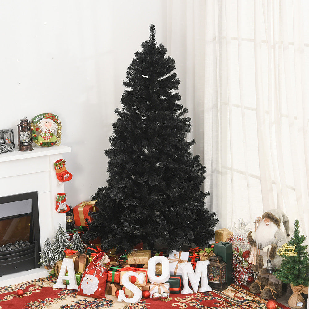 7ft Artificial Christmas Tree Unlit Douglas Fir With Realistic Branches And 1346 Tips, Black Halloween Style