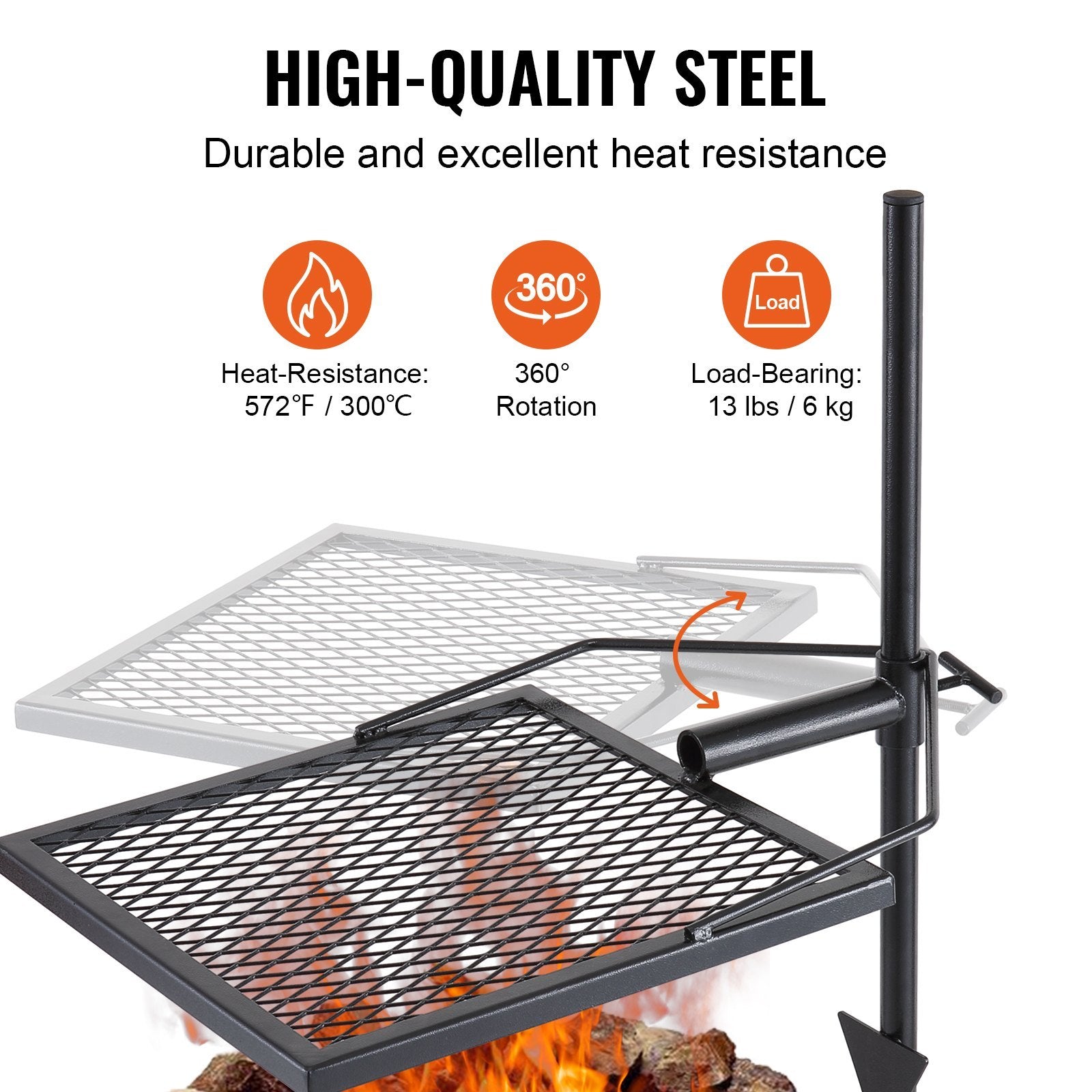 VEVOR Swivel Campfire Grill — 360° Adjustable Fire Pit Grill Grate