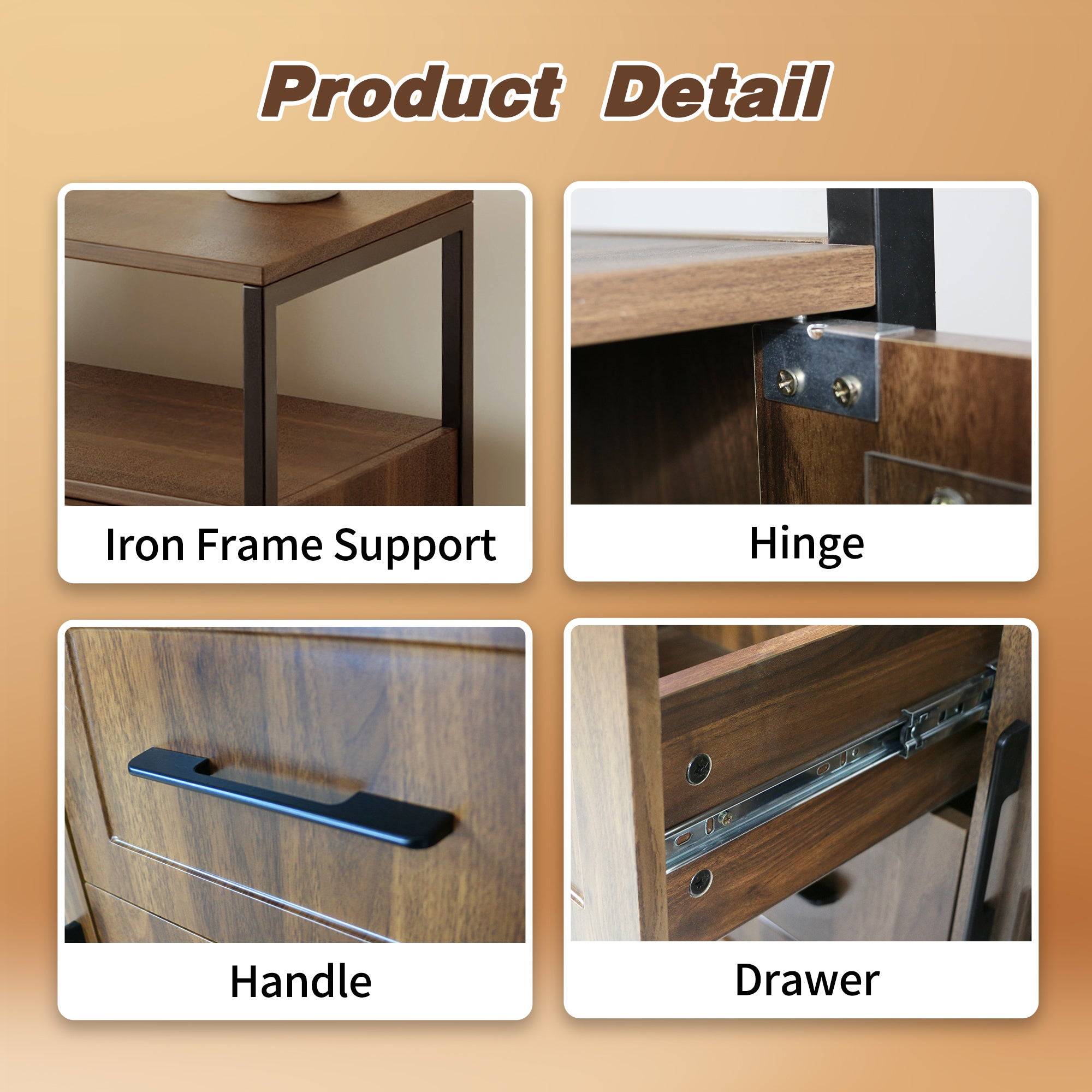 DL Store Living Room Buffet Cabinet with Glass Doors & Drawers — Brown