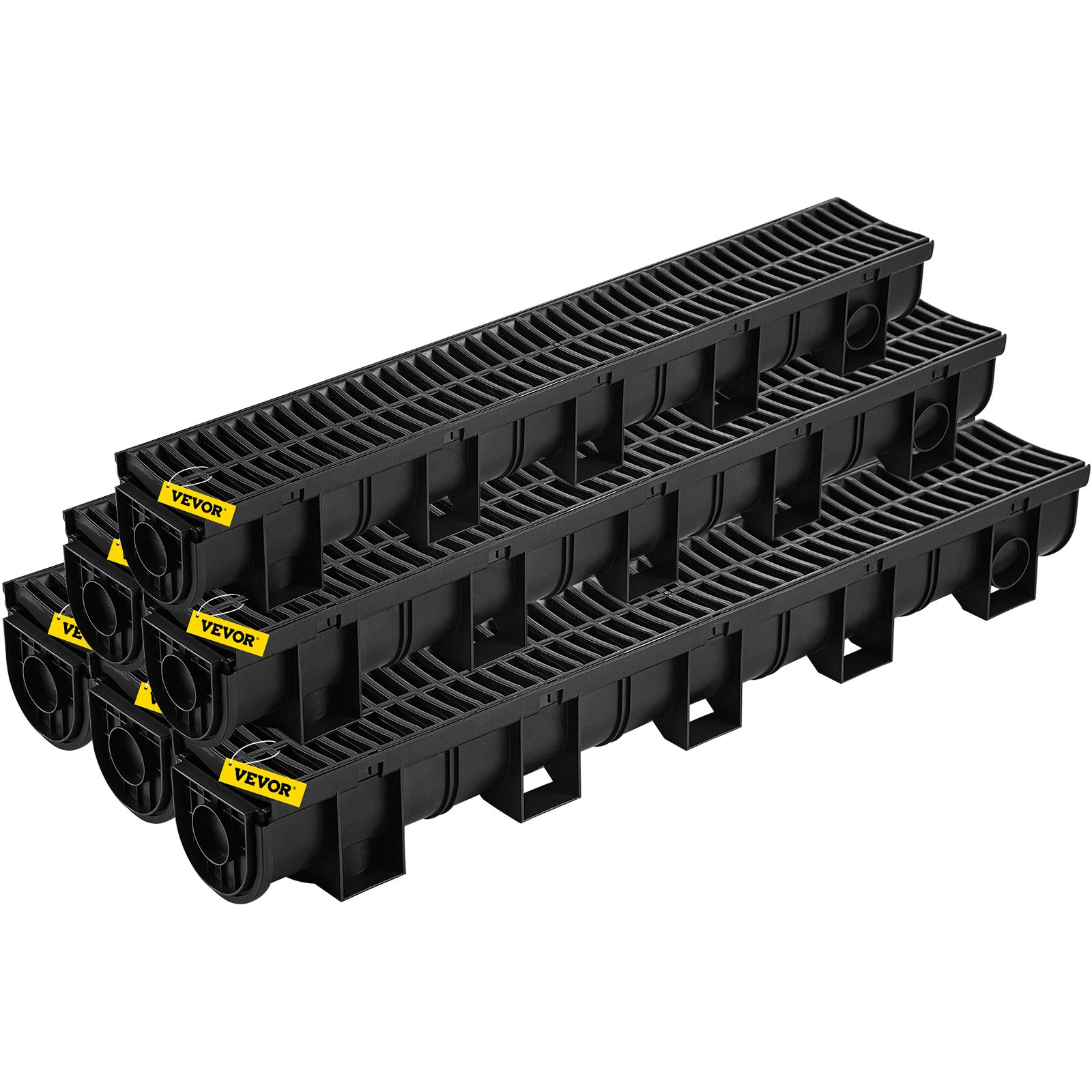 VEVOR Trench Drain System, Channel Drain with Plastic Grate, 5.9x5.1-Inch HDPE Drainage Trench, Black